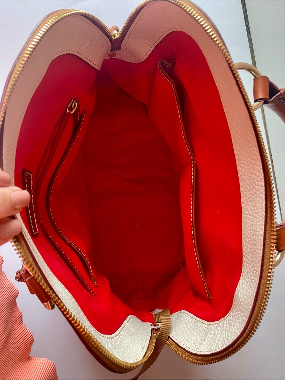Dooney & Bourke "Aubrey Satchel", Bone/Cognac, Excellent Condition, $95.00 - Picture 4 of 7